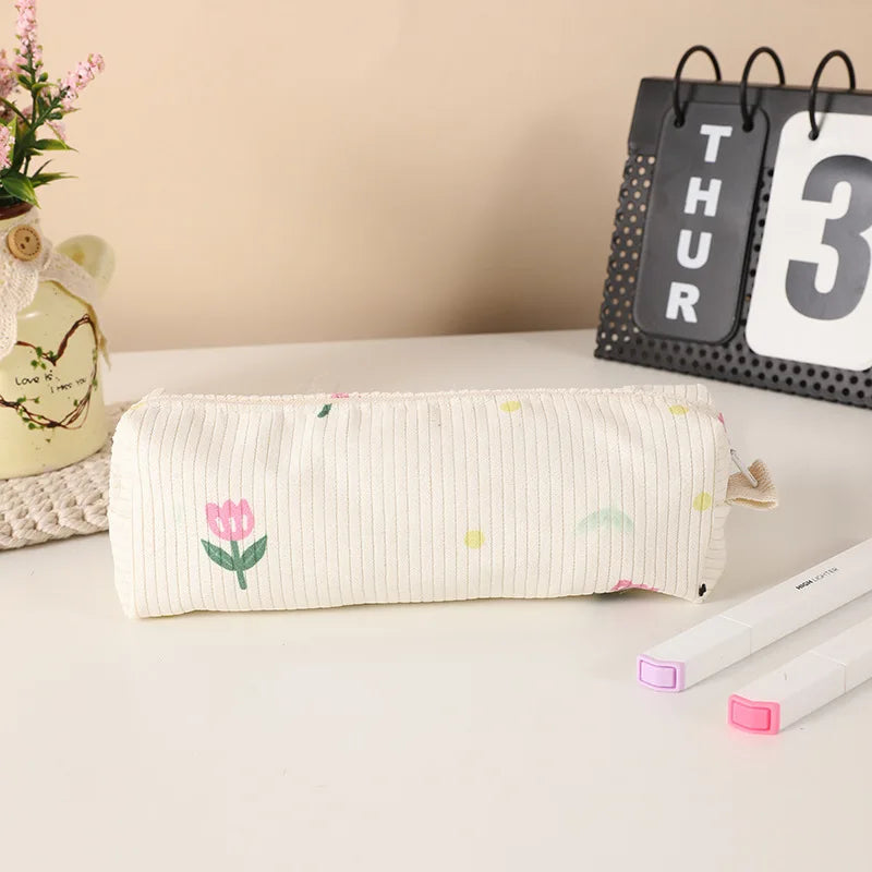 Aichashi BACK TO SCHOOL Cute Cartoon Flower Pen Pencil Bag, School Office Supplies Large-capacity Pencil Case, Student Stationery Organizer