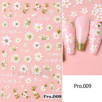 Aichashi 1Pcs Sakura Stickers For Nails 5D Embossed Spring Cherry Blossom Tulip Peony Flowers Petals Sliders Manicure Decoration