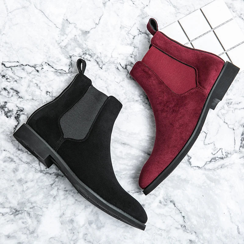 Aichashi Designer Casual Man Autumn Winter Fashion Men Ankle Chelsea Boots Male Mens Shoes Cow Suede Leather Slip On Motorcycle Boot