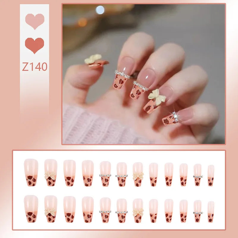 24pcs/box Fake Nails Short Detachable Finished Fingernails Ballet Wearable False Nails press on Square Head Full Cover Nails Tip