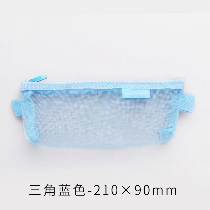 Aichashi BACK TO SCHOOL Transparent Mesh Pencil Case Pencil Bags Square/Oval Portable Pen Pencil Pouch Bag School Office Supplies Stationery Pen Box