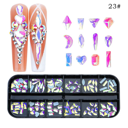 12 Grids/Box Multi-Size Nail Art Rhinestone Decorations AB Crystal Diamond Gems 3D Nails Glitter Glass Non Hotfix Strass Jewelry