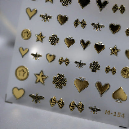 Aichashi 1pcs 5D Bronzing Retro Heart Star Nail Art Charms Stickers Luxury Gold Relief Nail Decorations Decals DIY Self Adhesive Slider