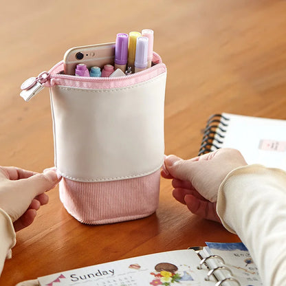 Aichashi BACK TO SCHOOL Creative Retractable Pencil Case School Stationery Storage Bag Kawaii Solid Color Pen Case Cute Pen Holder Gifts for Kid Pen Bag