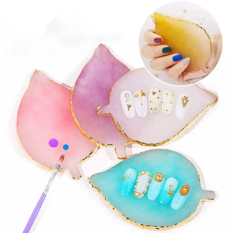 Aichashi 1 Pcs Leaf Resin Agate Nail Color Palette Gel Polish Pallet Mixing Drawing Paint Plate Manicure Nails Art Display Shelf