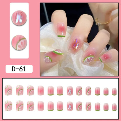 Aichashi 24pcs French Point Diamond Fake Nails Wearing Artificial Square Head Press On Acrylic Nail Art Pearl Patch Almond False Nails