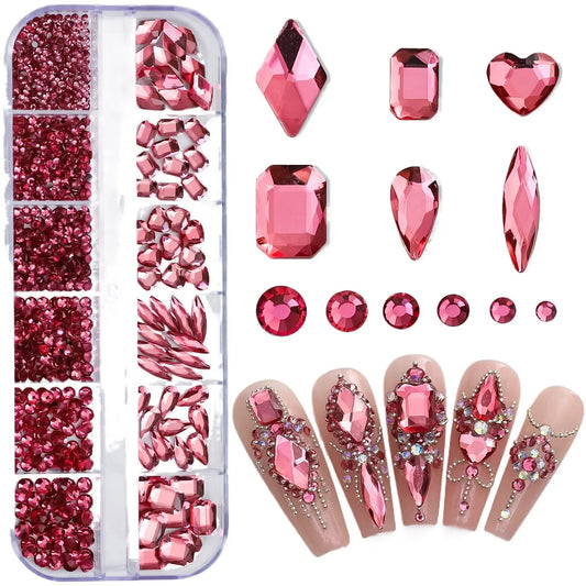 Aichashi 12 Grids Sparkle Translucent Colorful Mix Shapes Flatback Glass Diamonds Nail Art Rhinestones Jewel Decorations Manicure Charms