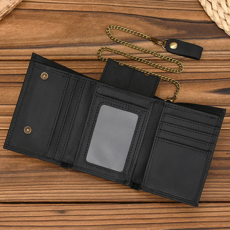 Aichashi Men Genuine Leather Short Wallet With Chain Zipper Clutch Wallets Male Short Trifold Purse Card Holder Change Coin Purse