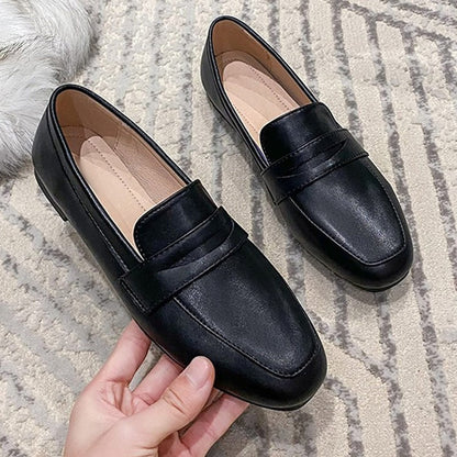 Aichashi Ladies Flat Loafers Fashion Shallow Bean Shoes Women's Shoes Spring and Autumn New PU Set Feet Ladies Comfortable Shoes