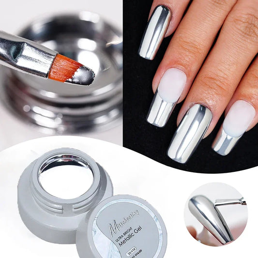 Aichashi 6ml Magic Mirror Electroplating Effect Metallic Painting Soak Off Gel Nail Polish Drawing Superbright Silver UV/LED Varnishes