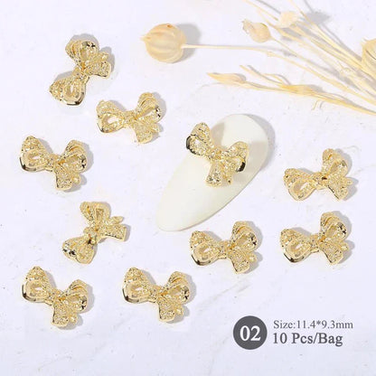 Aichashi 10pcs/bag Butterfly Shaped Nail Rhinestone Star Flower Nail Charm Silver Gold Alloy Nail Pearl Jewelry Accessories Nail Supplies