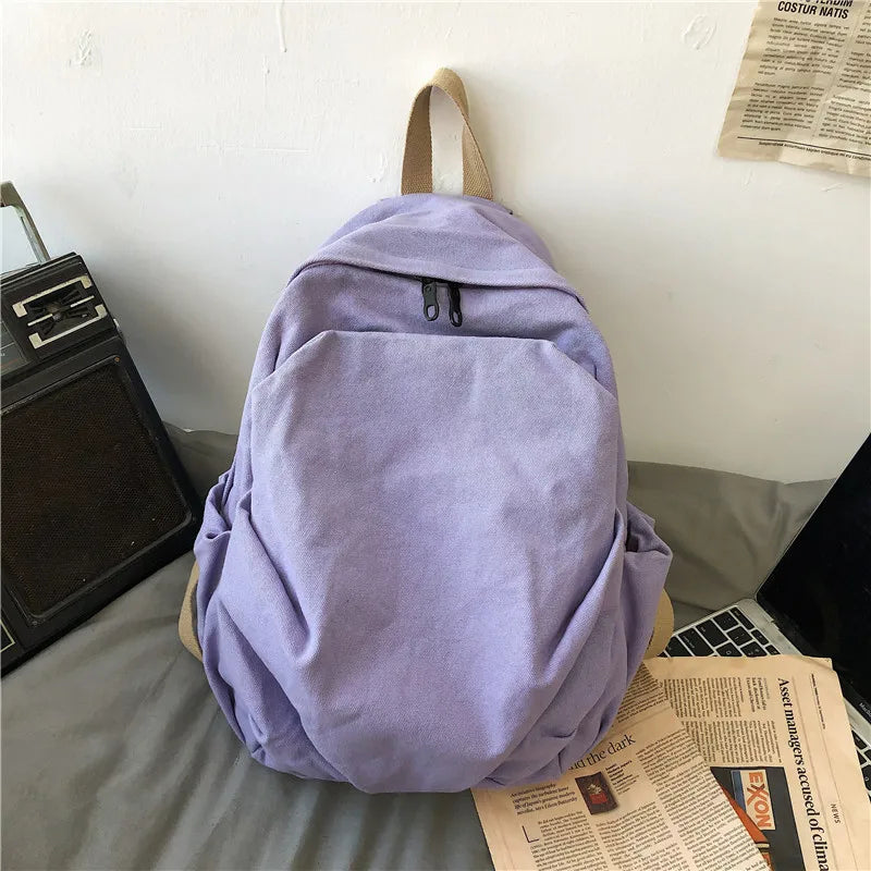 Aichashi BACK TO SCHOOL New Japanese Solid Colour Schoolbag Korean Student Canvas Backpack Large Capacity Double Shoulder Bag for Women Travel Backpack