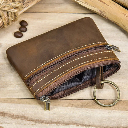 Aichashi Vintage Crazy Horse Leather Men Coin Purse Genuine Leather Zipper Coin Wallet Retro Key Holder Small Money Bag clutch bag