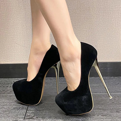 aichashi  -  Fashion Sexy Platform Round Head Thin Heels Pumps Women's Flock Super High Heels Shoes Wedding Dress Zapatos Mules