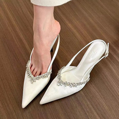 aichashi  -  Satin Rhinestone Luxury High Heels Women Sexy Designer Sandals Female Shiny Elegant Bridal Pointed Pumps Women Party Dress Shoes