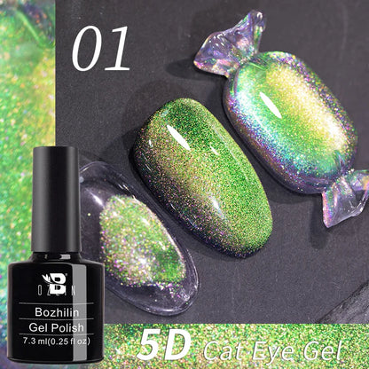 Aichashi 7.5ml Double Light Reflective Magnetic Gel Sparkling Rainbow Soak Off Semi Permanent Nail Art Disco Flashing Cat Eye Gel