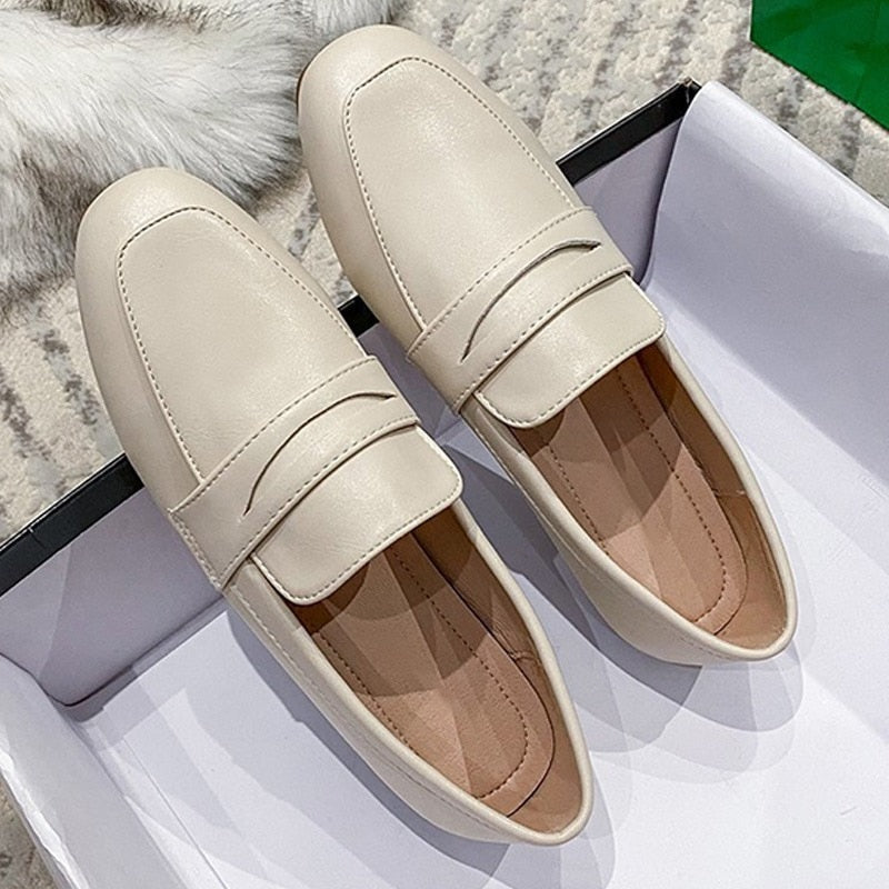 Aichashi Ladies Flat Loafers Fashion Shallow Bean Shoes Women's Shoes Spring and Autumn New PU Set Feet Ladies Comfortable Shoes