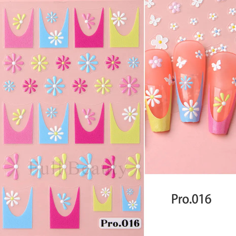 Aichashi 1Pcs Sakura Stickers For Nails 5D Embossed Spring Cherry Blossom Tulip Peony Flowers Petals Sliders Manicure Decoration