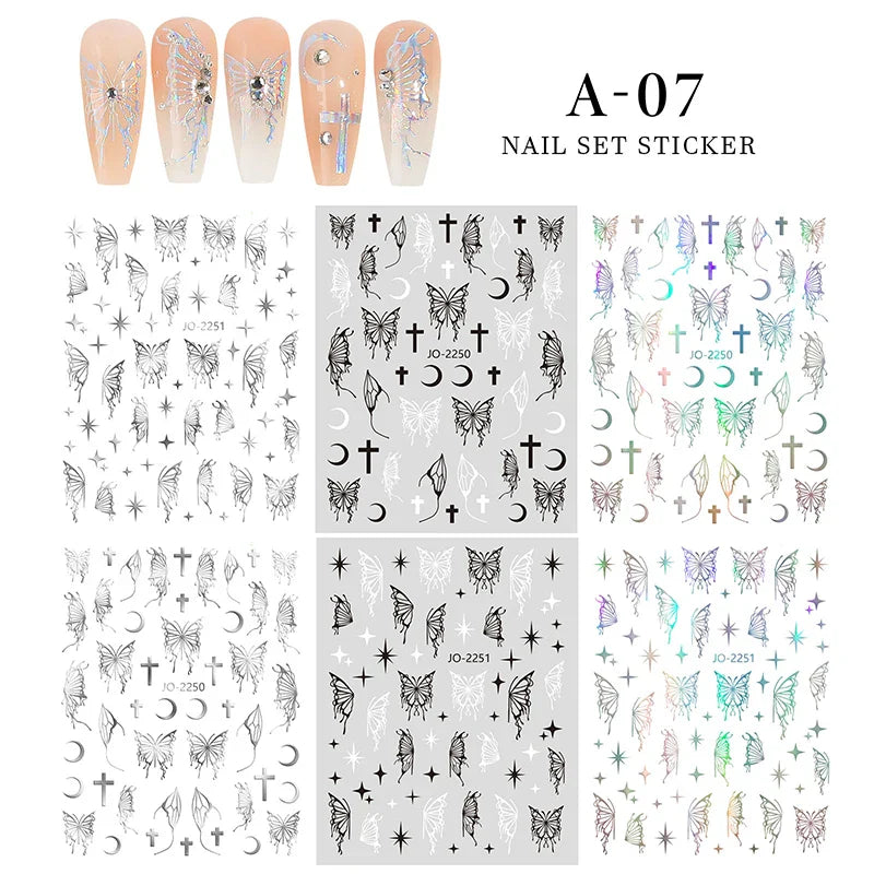 Aichashi 6sheet/set 3D Laser Butterfly Stickers For Nails DIY Gilding Slider Wraps Adheisve Nail Art Stickers Decals Manicure Charms