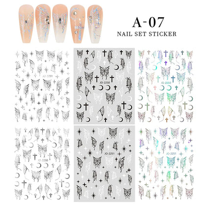 Aichashi 6sheet/set 3D Laser Butterfly Stickers For Nails DIY Gilding Slider Wraps Adheisve Nail Art Stickers Decals Manicure Charms