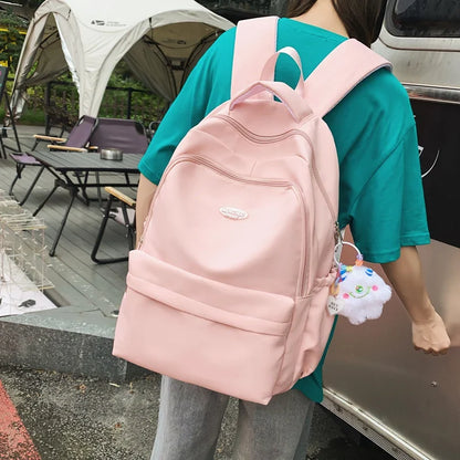 Aichashi Large Capacity Backpack for Simple Women Multi-Pocket Solid Color Fashion Backbag Cute Girl School Bag Daily Shopping Travel