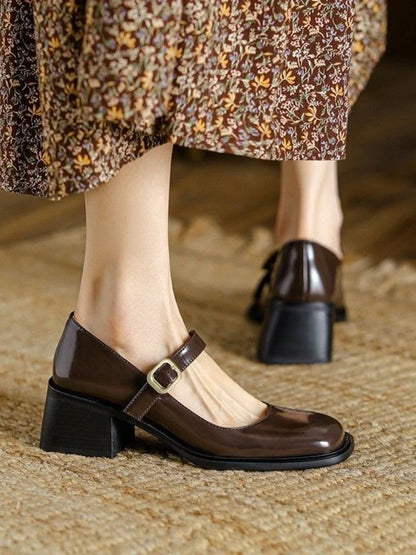 aichashi  -   Autumn Solid Medium Heels Sandals Office Ladies Buckle Casual Korean Style Pumps Non Slip Soft Elegant Shoes Woman Vintage