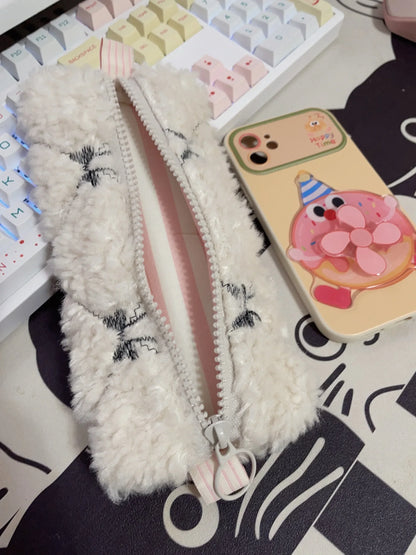 Aichashi BACK TO SCHOOL Bow Embroidery Lamb Brush Bag for Girls Stationery Storage Bag for Girls Gift Makeup Bag  Pencil Case Korean Stationery Kawaii