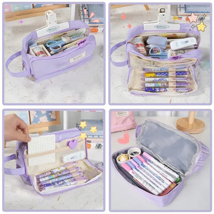 Aichashi BACK TO SCHOOL Macaron Pencil Case Double layer Large Capacity pencil bag Cute Back to School Stationery Supplies Schools & Offices