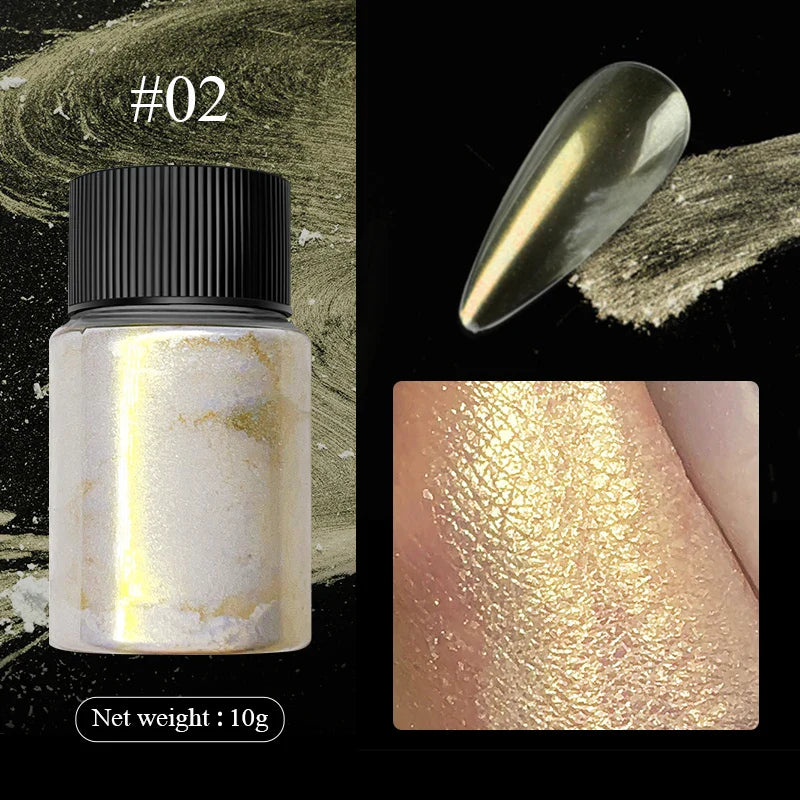 Aurora Pearl White Nails Glitter Dust Chrome Moonlight White Rubbing on Powder Shell Mirror Pigment Nail Art Supplies Decoration