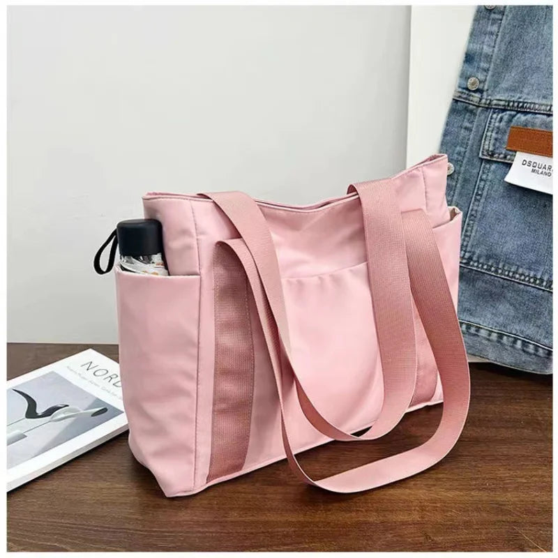 aichashi New Women's Bag Solid Color Tote Bag Commuting Shoulder Bag Leisure Simple Mommy Go Out Bag Large Capacity Nylon Handbag