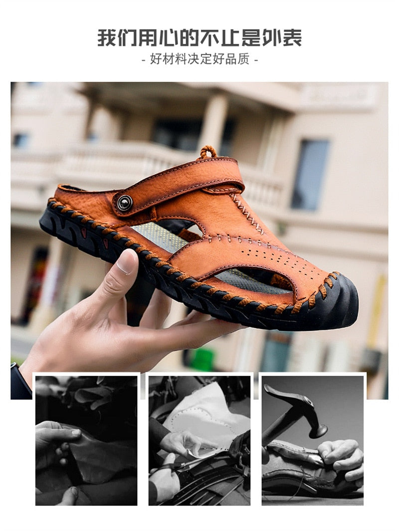 Aichashi Sandals Summer Men Leather  Classic Men Shoes Slippers Soft Sandals Men Roman Comfortable Outdoor Walking Footwear