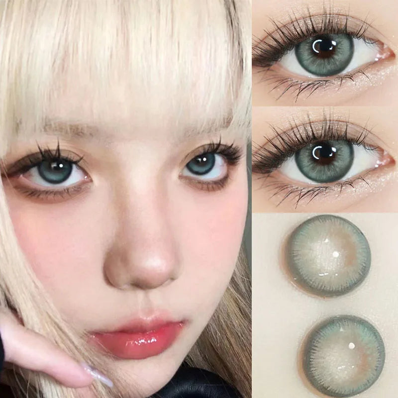 Aichashi 2Pcs Kroean New Colored Contact Lenses with Prescription Myopia Degree 0.00- 8.00 Black Eye Soft Lens Eye Beauty Pupil