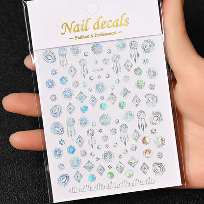 3D Gold Sun/Moon/Star Bronzing Nail Art Sticker 8*10cm Laser Star Moon Design Nail Decal Gold Silver Self-Adhesive Slider