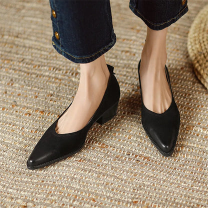 Aichashi New Spring/summer Women Shoes Sheep Leather Women Pumps Pointed Toe Chunky Heel Loafers Genuine Leather Shoes for Women Handmade