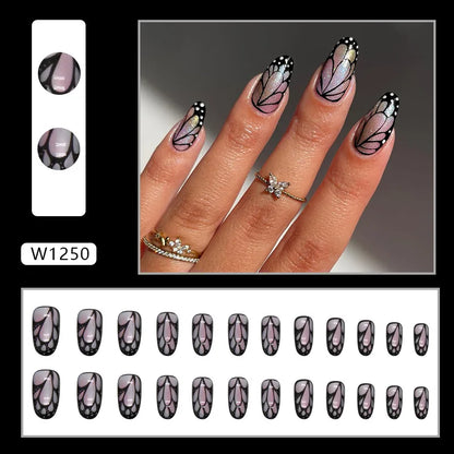 24pcs y2k Cool False Nail Tips Ins Gold Foil Retro Red Fake Nails Manicure Set Almond False Nail Patch for Girl Women Wearable