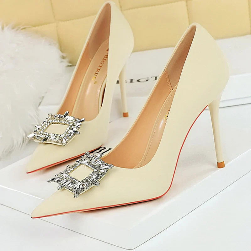 aichashi  -  Shoes Women 10 Cm Heels Metal Rhinestone Luxury Banquet Shoes Woman Pumps Fashion High Heels Silks Satins Lady Stilettos