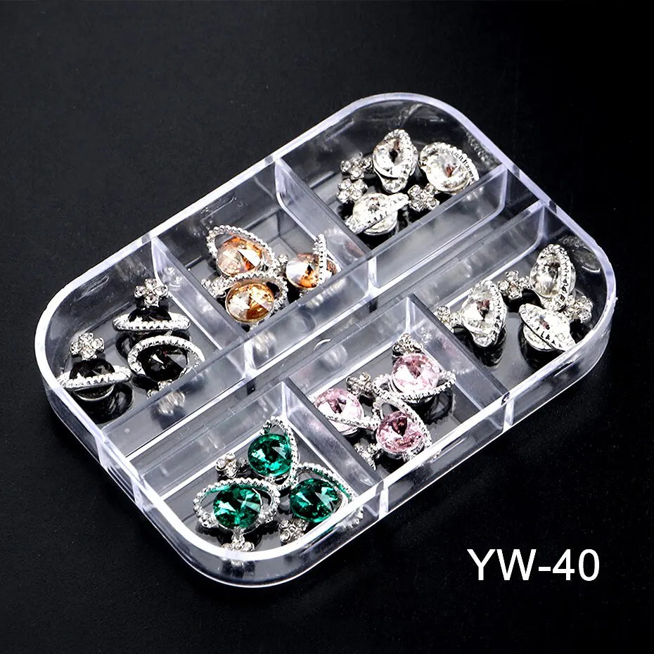 6 Grids Planet Nail Charms Crystal Rhinestones Nail Art Shiny Luxury Jewelry Gems Design DIY Saturn Manicure Decoration