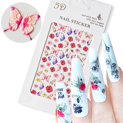 1PC 5D Macaron Flower/Fruit Nail Charms Sticker Embossed Bear/Rabbit/Letter Nails Slider Decals Summer Adhesive Manicure Decor&Y