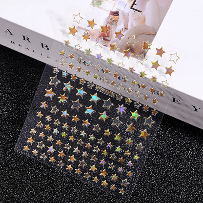 3D Gold Sun/Moon/Star Bronzing Nail Art Sticker 8*10cm Laser Star Moon Design Nail Decal Gold Silver Self-Adhesive Slider