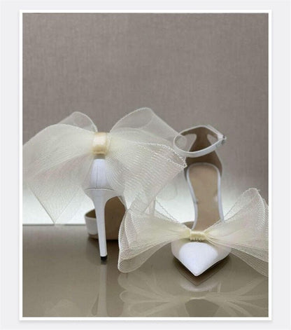 Aichashi Big Butterfly-Knot Sandals Woman Summer High Heels Women Pumps Pointed Designer Shoes Mary Janes Sexy Stiletto Wedding Shoe