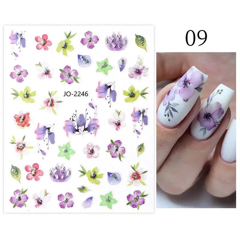 Aichashi 3D Laser Sakura Flower Nail Sticker Aurora Decals Glitter Star Butterfly Floral Adhesive Sliders Cherry Blooming Manicure