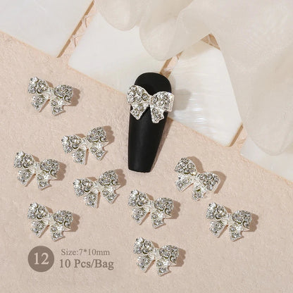 Aichashi 10pcs/bag Butterfly Shaped Nail Rhinestone Star Flower Nail Charm Silver Gold Alloy Nail Pearl Jewelry Accessories Nail Supplies