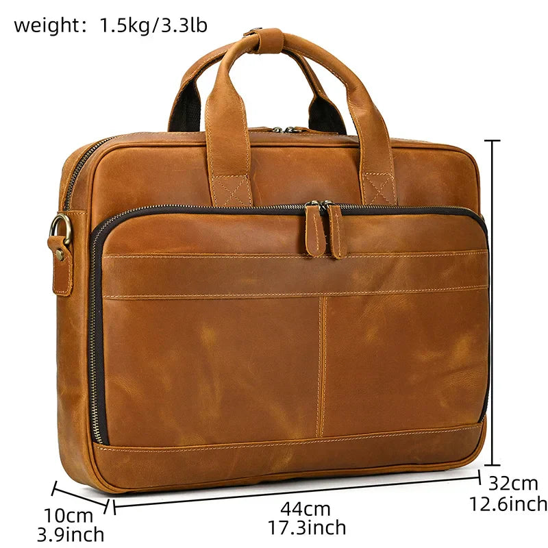 Aichashi Crazy Horse Genuine Leather Briefcase For Man 16 inch PC Cow Leather Male Messenger Shoulder Bags Laptop Business Office Handbag