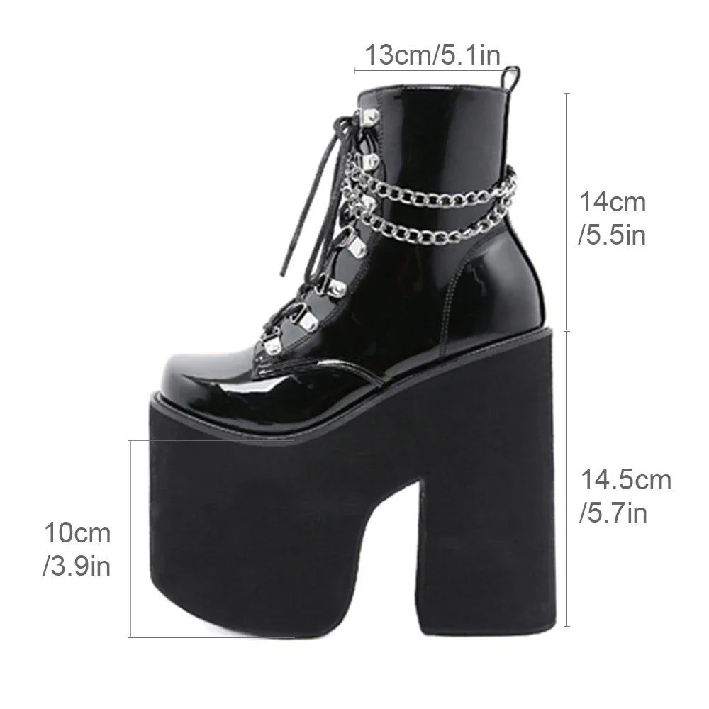 Aichashi Nightclub Stage Ankle Booties Women Extreme Thick Platform Heel Gothic Punk Shoes Girls Sexy Chain Party Boots Chunky