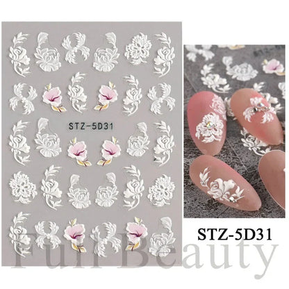 Aichashi 1Pcs Sakura Stickers For Nails 5D Embossed Spring Cherry Blossom Tulip Peony Flowers Petals Sliders Manicure Decoration