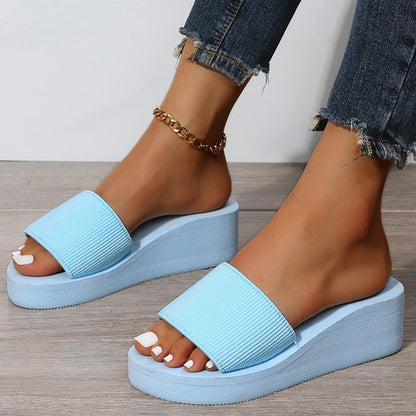 Aichashi Knitted Wedges Slippers for Women Summer Chunky Platform Wedge Heels Sandals Woman Light Thick Sole Beach Shoes Mujer