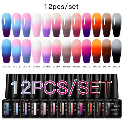 12PCS/Set 7ml Thermal Gel Nail Polish 3 Colors Changing Soak Off UV Gel Semi Permanant For Manicure Nail Art Kits