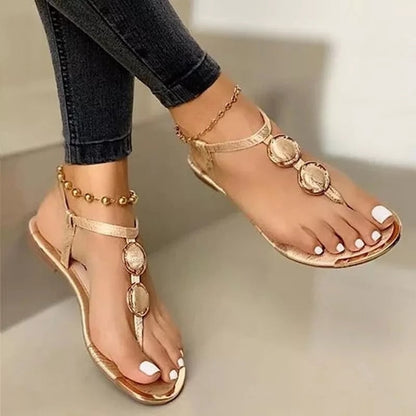 Aichashi New Summer Sandals Women Fashion Casual Beach Outdoor Flip Flop Sandals Metal Decoration Ladies Flat Shoes Big Size 35-43