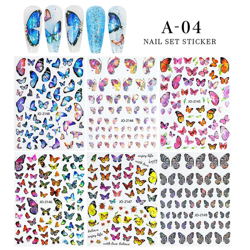 Aichashi 6sheet/set 3D Laser Butterfly Stickers For Nails DIY Gilding Slider Wraps Adheisve Nail Art Stickers Decals Manicure Charms