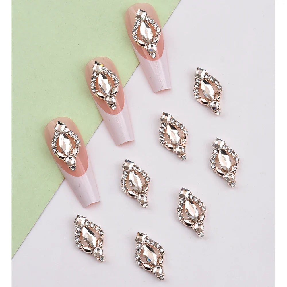 Aichashi 10pcs Gold 3D Nail Art Charms Shape Crystal Rhinestone Stones Nail Jewelry For Acrylic Nail Designer Accessories Decor